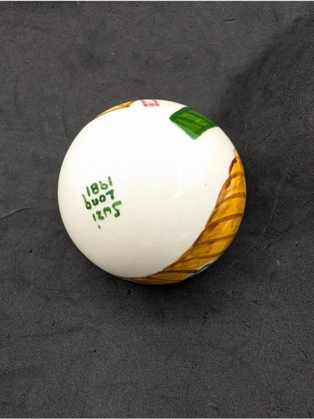 Shiny Brite USA 1981 Suzi Long Ceramic Christmas Ornament Handpainted 2”